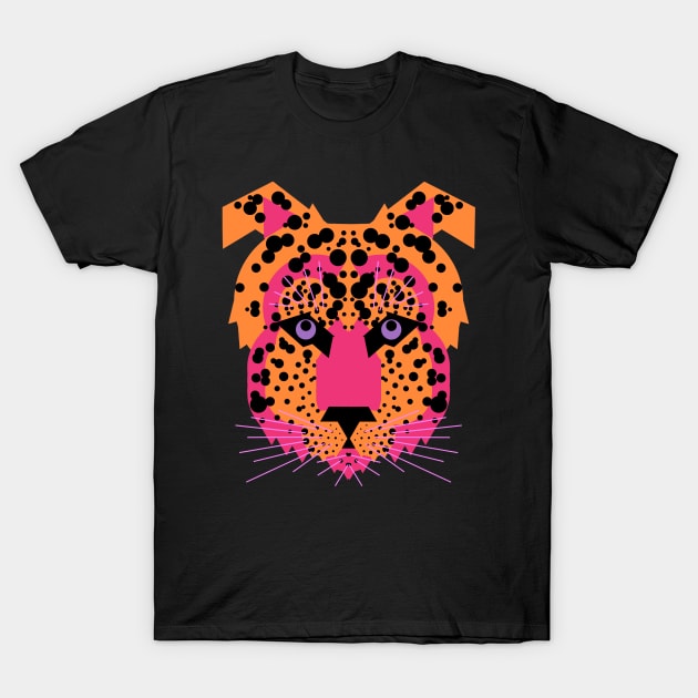 Cheetah Face, Orange and Pink T-Shirt by AnimalMagic